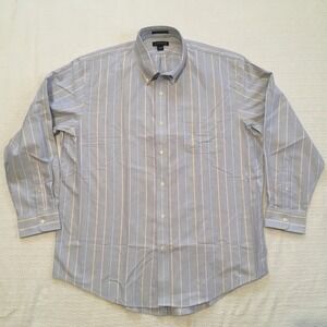 NWOT Lands End Supima Hyde Park Mens 17 1/2 34 Blue Stripe Button Down Shirt